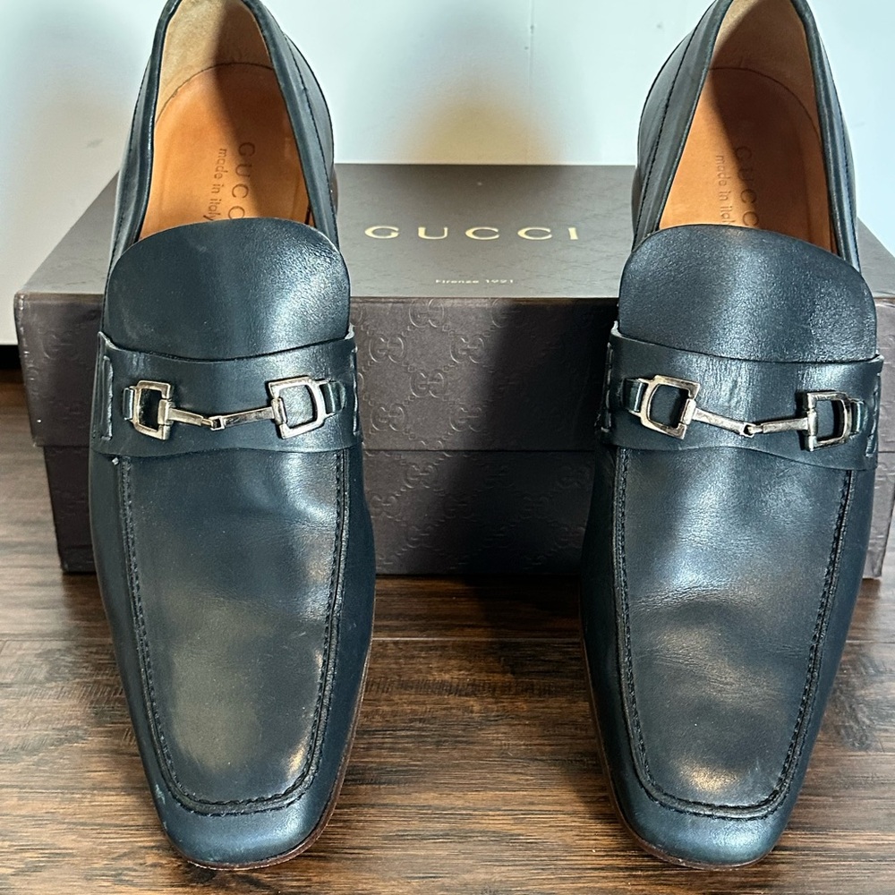 Gucci Blue Leather Men's Slip-On Loafers